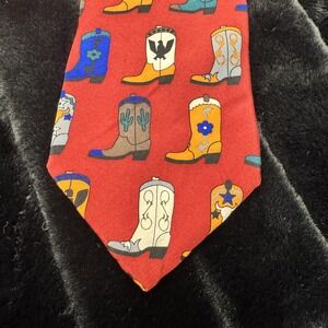 Vicky Davis Tie Mens Cowboy Boots Red Silk Novelty Western Hop Along Vicky Print